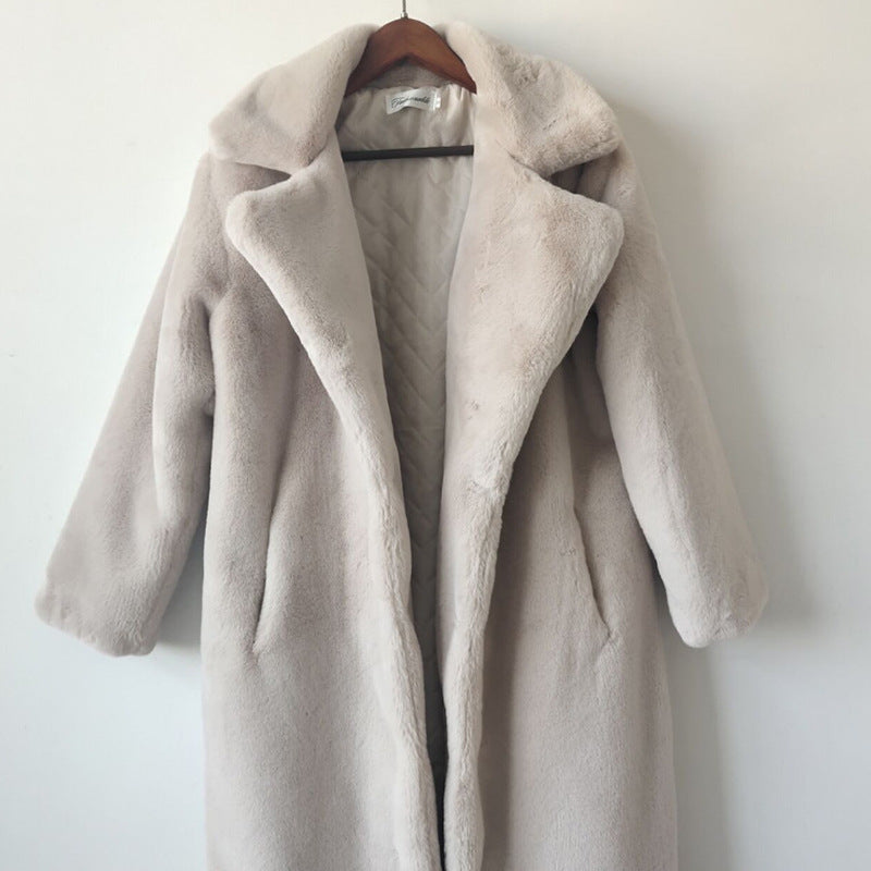 2022 New Winter Imitation Rabbit Fur Coat For Women, Extended Knee-length Imitation Fur Coat, Thickened Warm Plush Coat