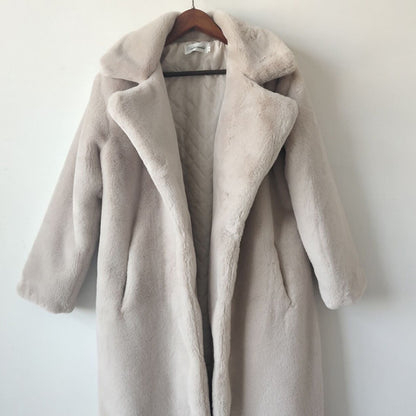 2022 New Winter Imitation Rabbit Fur Coat For Women, Extended Knee-length Imitation Fur Coat, Thickened Warm Plush Coat