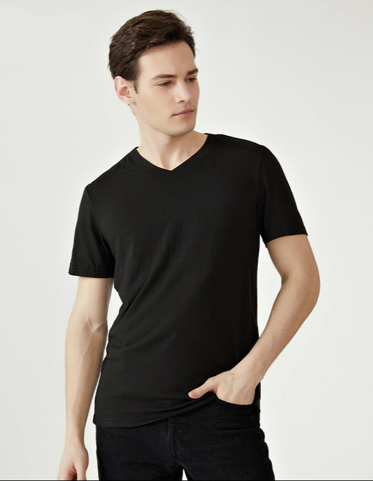 Summer Short-sleeved T-shirt Men&#039;s Black, White And Gray V-neck Three-piece Milk Silk Cloud Solid Color Casual Half-sleeve Top
