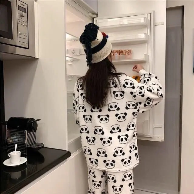 Year Of The Rabbit Pajamas Women Autumn And Winter Coral Fleece Korean Style Long-sleeved Plush Thick Flannel Cute Home Clothes Suit For Women