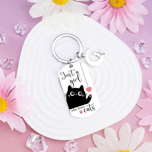 Cross-border Cute Cartoon Moon Cat Accessories Black Kitten Stainless Steel Keychain Pet Key Ring Wholesale