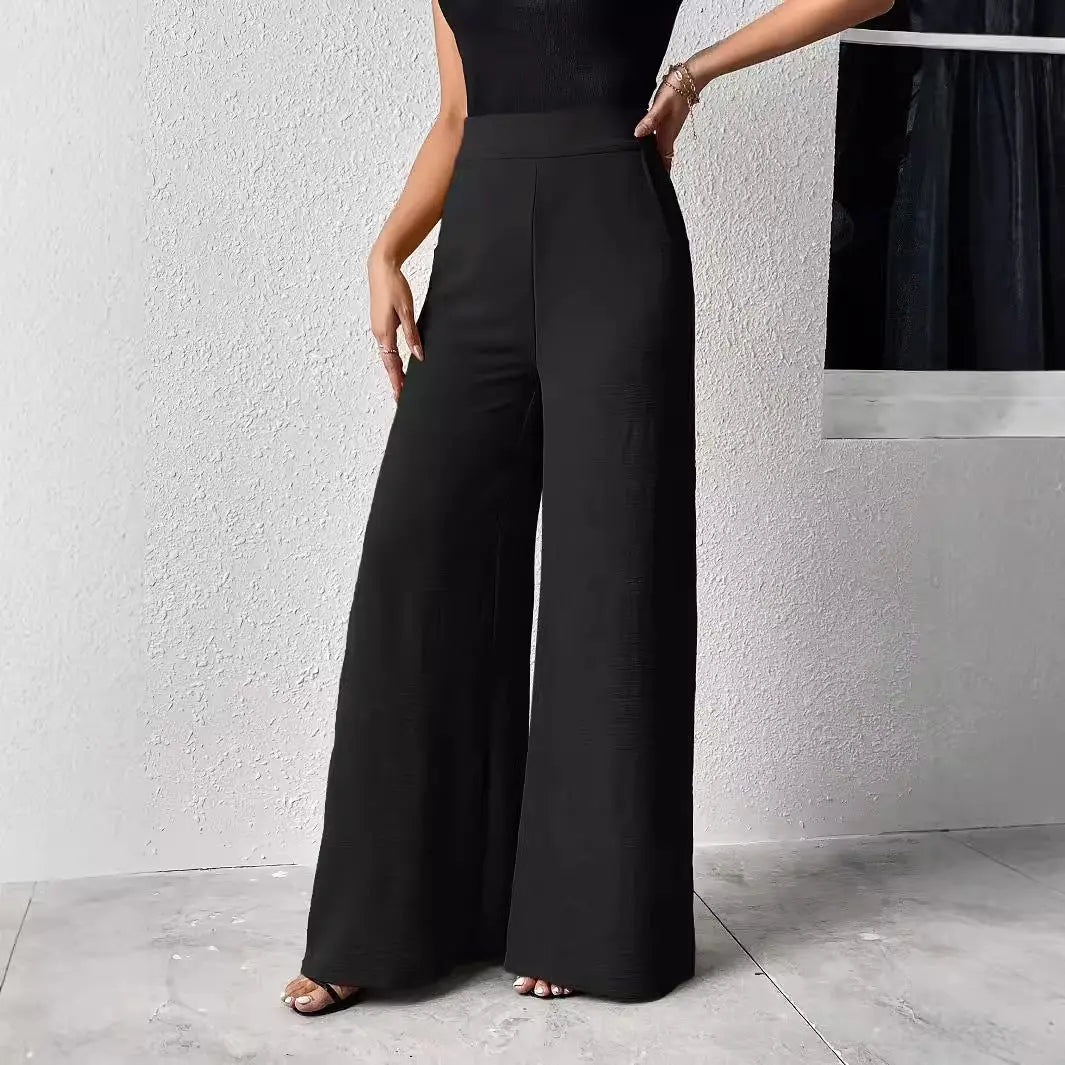 Elegant Black Split Wide-Leg Trousers - High Waist Flowy Formal Pants