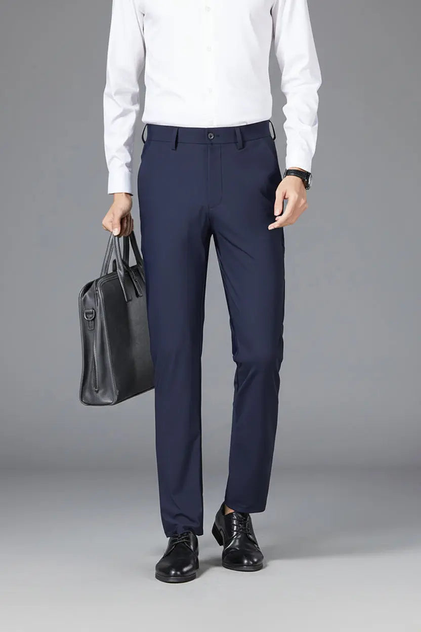 Men's Trousers Ice Silk High Elastic Men's Summer Casual Dress Pants Suit Pants Straight Drape Light Business Long Trousers
