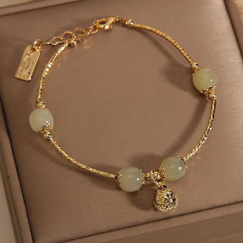 Verdant Harmony Jade Bracelet Natural Stone Gold Charm