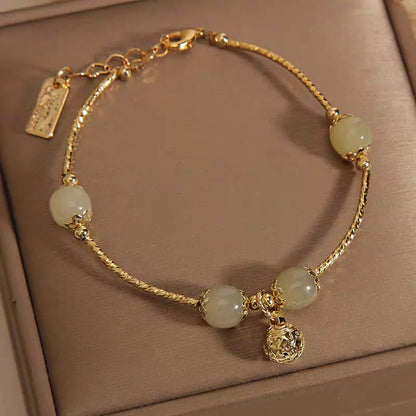 Verdant Harmony Jade Bracelet Natural Stone Gold Charm