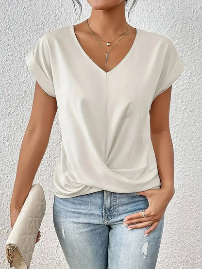 Women's Elegant Twist Front V-Neck Blouse Casual Summer Top
