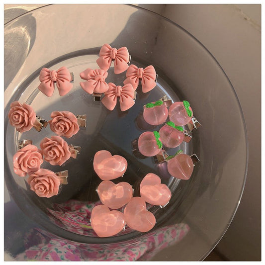 Super Sweet Pink Hairpin Series Girl's Bow Peach Camellia Peach Heart Hairpiece Headwear