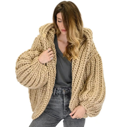 Loose Lazy Style Hooded Sweater Handmade Stick Needle Women's Knitted Cardigan Sweater