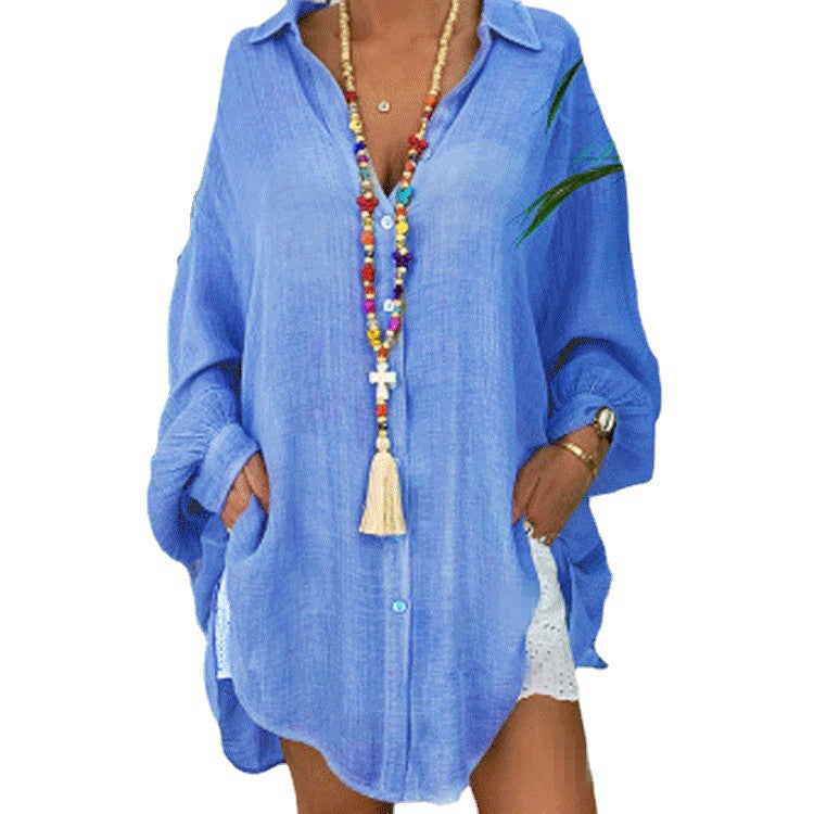 Women&#039;s Clothing 2023 Spring And Summer New Amazon Solid Color Button Long-sleeved Loose Casual Shirt Women&#039;s Top