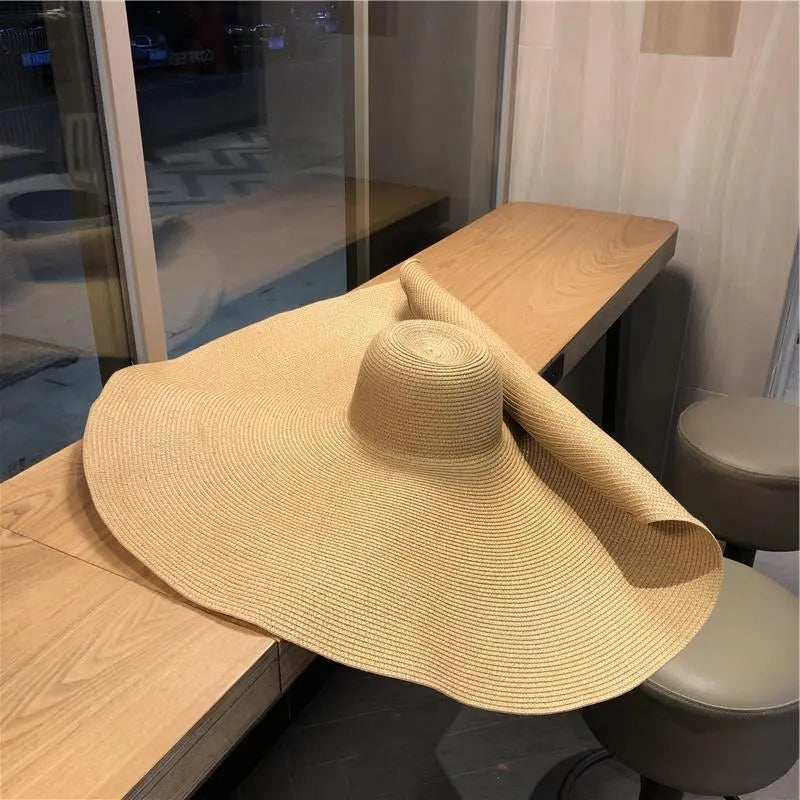 [Spot] Oversized Brim Straw Hat Foldable Seaside Beach Hat Women's Summer Vacation Sunscreen Hat Sun Hat