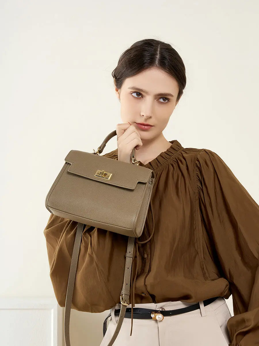 Women's Cowhide Leather Structured Top-Handle Bag