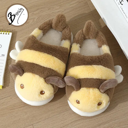 Little Bee Cotton Slippers Women's Winter Anti-Slip Home Indoor Warm Plush Couple Cartoon Cotton Slippers Home Wholesale Men's