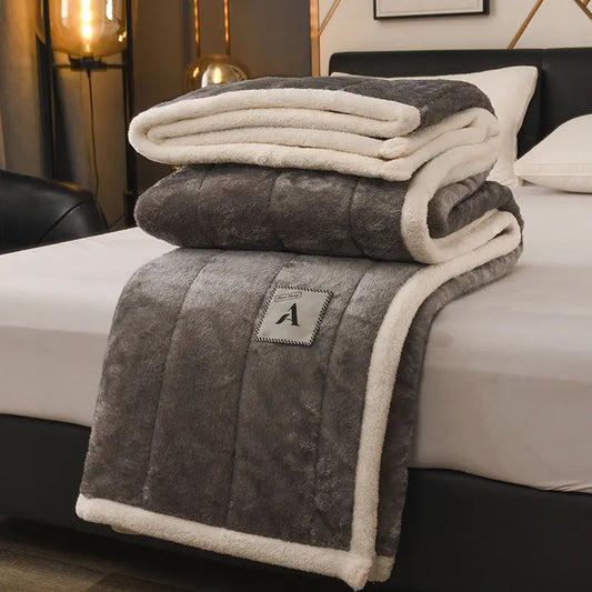 Blanket Three-layer Quilted Winter Class A Arctic Fleece Blanket Milk Fleece Thickened Blanket Lunch Sofa Gift Blanket