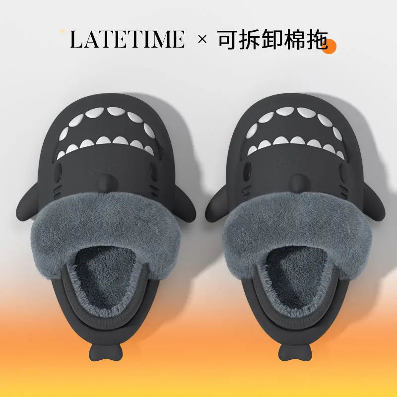 Removable Shark Cotton Slippers For Women, Autumn And Winter Household Non-slip Warm Plus Plush Cotton Slippers For Men, Winter