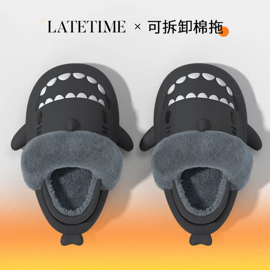 Removable Shark Cotton Slippers For Women, Autumn And Winter Household Non-slip Warm Plus Plush Cotton Slippers For Men, Winter