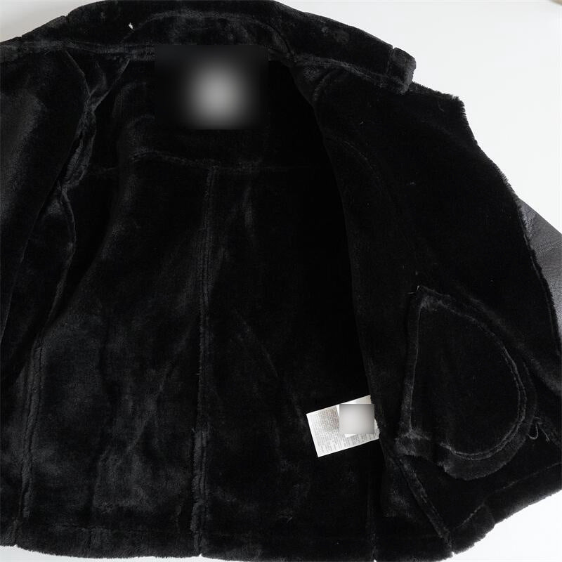 Original-2969/262 Women&#039;s Black Faux Fur Motorcycle Jacket Autumn And Winter New Loose