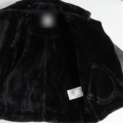 Original-2969/262 Women&#039;s Black Faux Fur Motorcycle Jacket Autumn And Winter New Loose