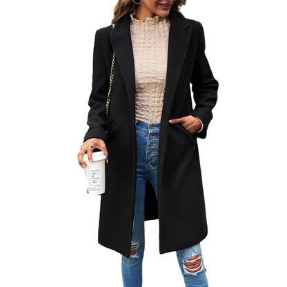 Diyun European And American Cross-border Amazon Woolen Coat 2023 Autumn And Winter Foreign Trade Solid Color Temperament Commuter Cardigan Coat