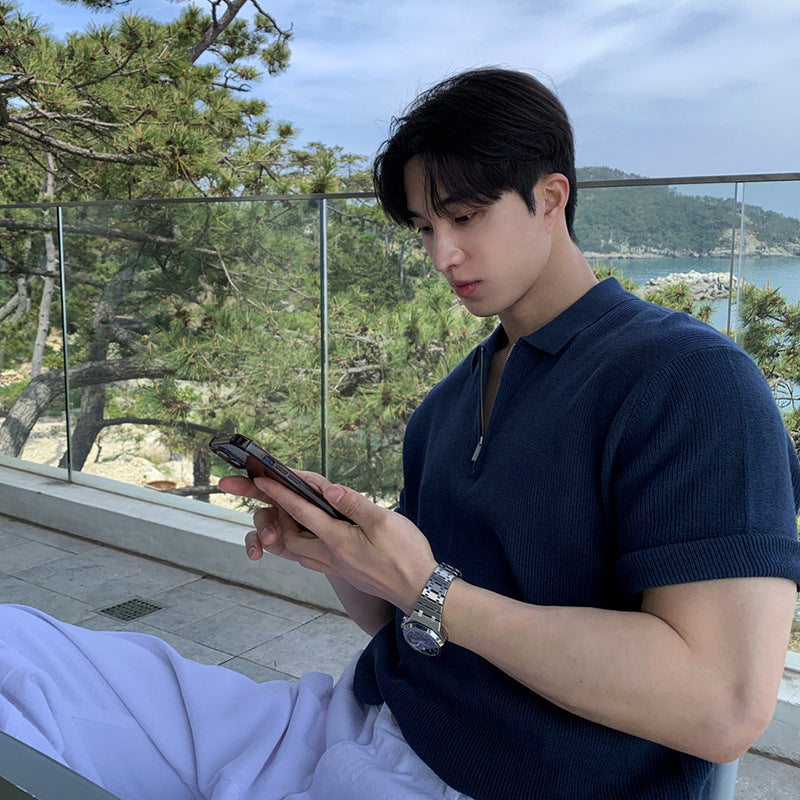 Texted Sweater Men&#039;s Short-sleeved Summer Breathable Korean-style All-match Fashionable