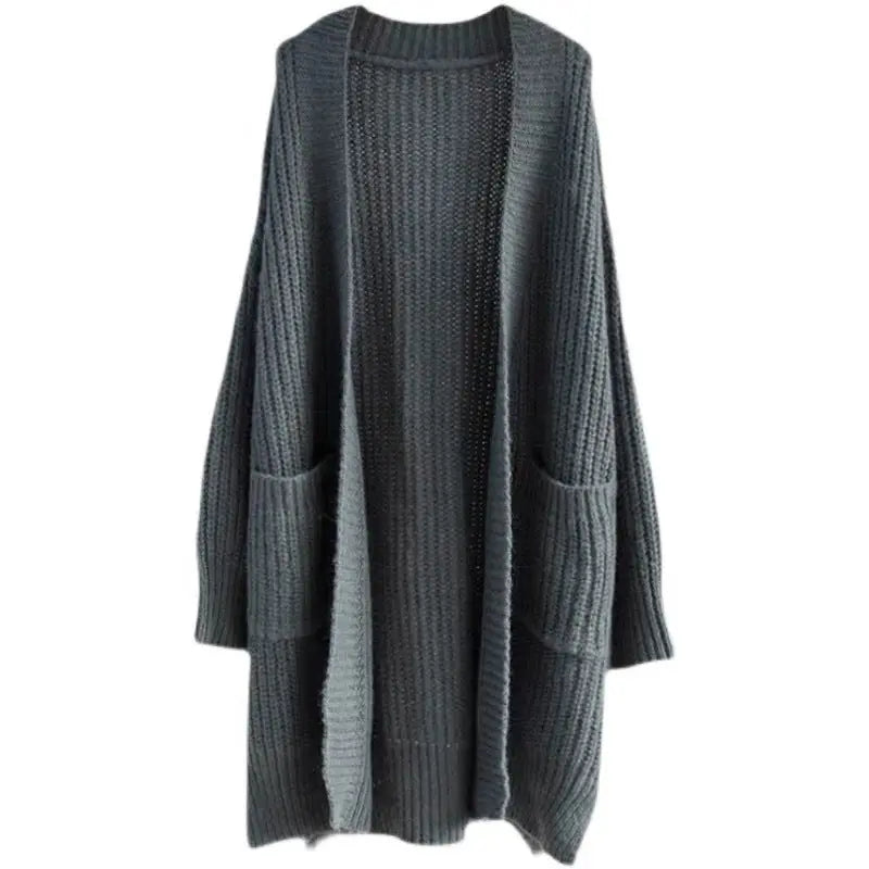 Japanese And Korean Style Lazy Fashion Mid-length Knee-length Sweater Coat Women's Loose All-match Base Long-sleeved Knitted Cardigan Thick Women