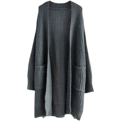 Japanese And Korean Style Lazy Fashion Mid-length Knee-length Sweater Coat Women's Loose All-match Base Long-sleeved Knitted Cardigan Thick Women