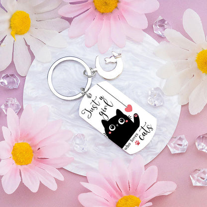 Cross-border Cute Cartoon Moon Cat Accessories Black Kitten Stainless Steel Keychain Pet Key Ring Wholesale