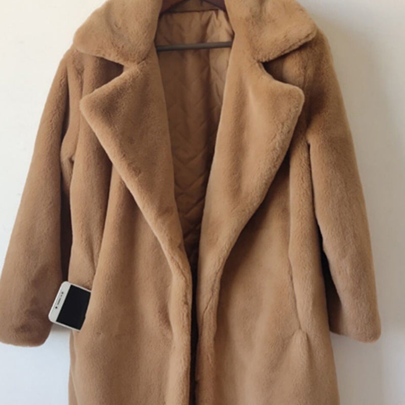 2022 New Winter Imitation Rabbit Fur Coat For Women, Extended Knee-length Imitation Fur Coat, Thickened Warm Plush Coat