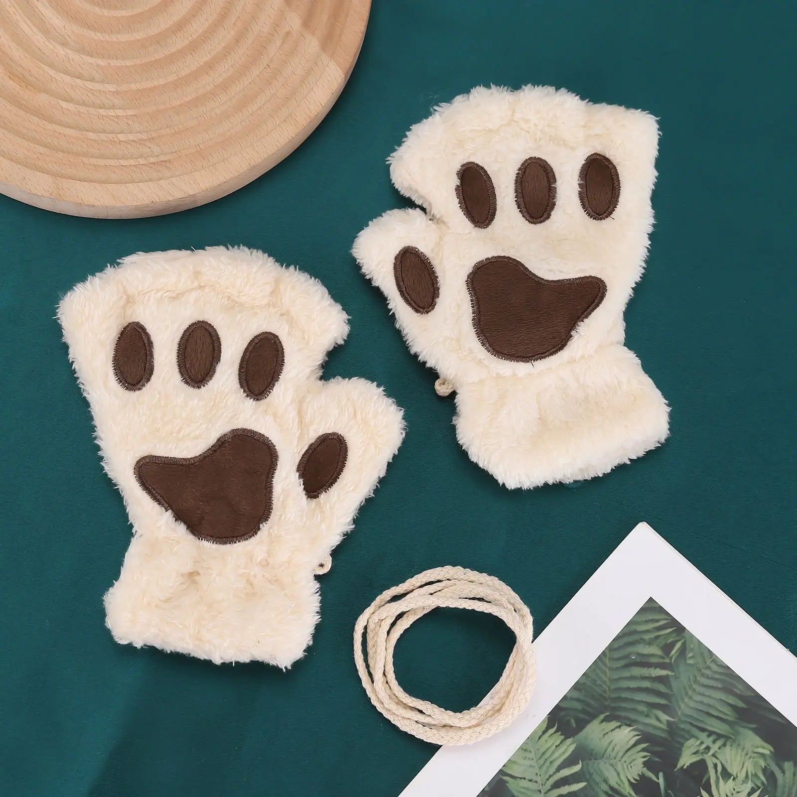 Cat Claw Gloves For Women Winter Korean Style Cute Girls Fingerless Thickened Warm Bear Paw Plush Half Finger Gloves