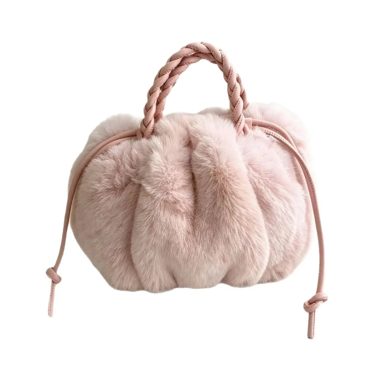 Women's Fluffy Pumpkin Handbag with Braided Handle