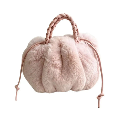 Women's Fluffy Pumpkin Handbag with Braided Handle
