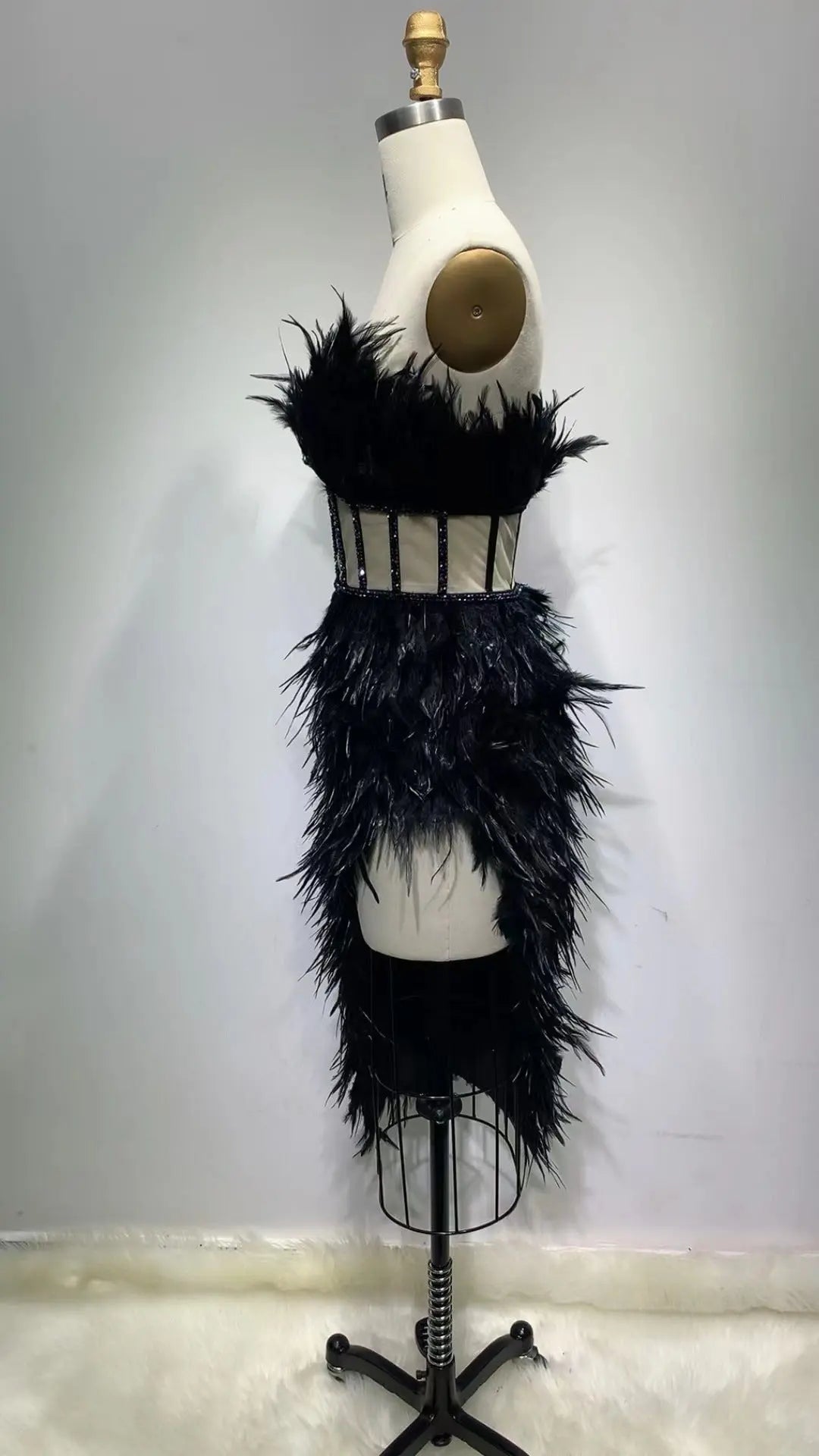 New European And American Feather Tube Top Is Thin Fishbone Sexy Irregular Dress Banquet Party Dress Heavy Industry