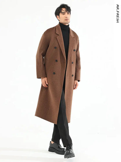 Autumn And Winter Double-Sided Cashmere Coat Men's Long Over-the-Knee Double-breasted Loose Korean-style Wool Coat Coat