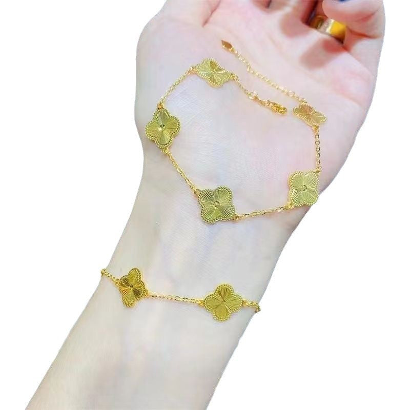 [Welfare Price] New Sand Golden Car Flower Five-flower Four-leaf Clover Women's Bracelet For Girlfriend Valentine's Day Tanabata Gift