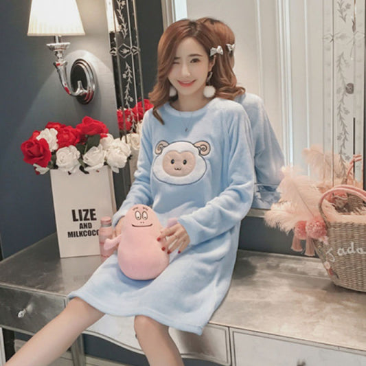 Pajamas For Women, Winter Nightgown, Women&#039;s Autumn And Winter Long-sleeved Thickened Student Korean Version Of Cute Cartoon Home Clothes