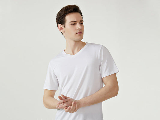 Summer Short-sleeved T-shirt Men&#039;s Black, White And Gray V-neck Three-piece Milk Silk Cloud Solid Color Casual Half-sleeve Top