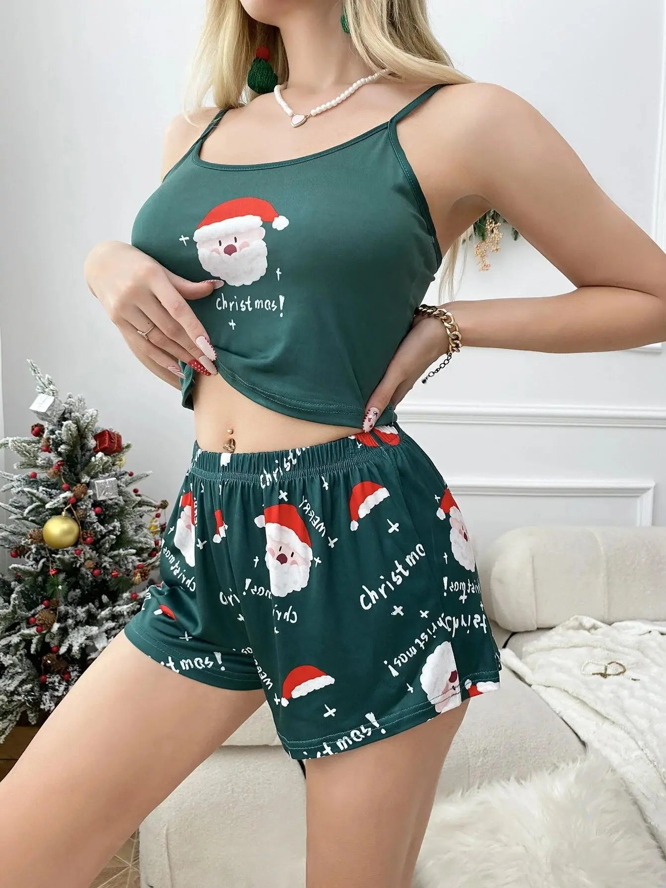 Women's Pajamas Two-piece New Christmas Print Shorts Home Service Suit Pajamas