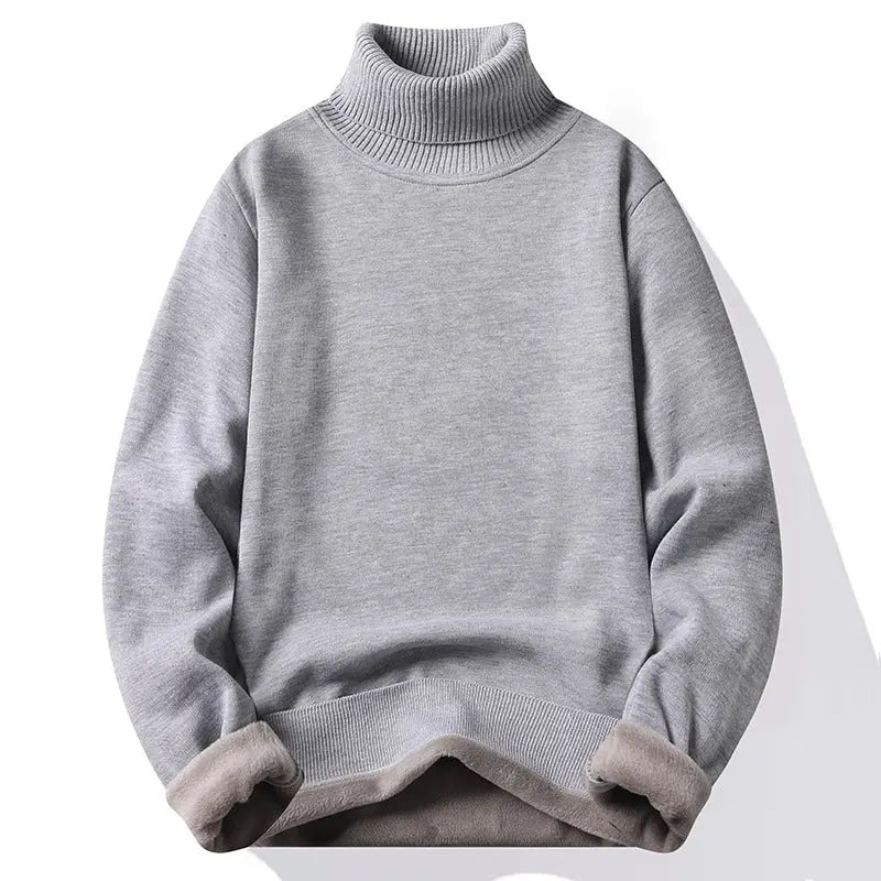 Lapel Turtleneck Sweater Men's Winter Fleece-lined Thickened Sweater Men's Base Shirt High-grade Solid Color Sweater
