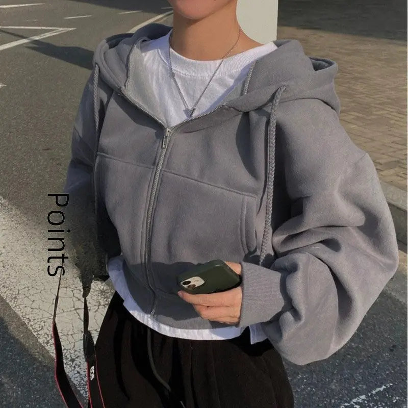 Cozy Cropped Zip Hoodie – Minimalist Streetwear Fleece Jacket for Everyday Comfort