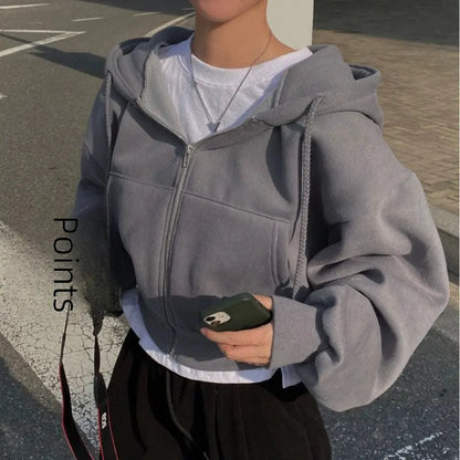 Cozy Cropped Zip Hoodie – Minimalist Streetwear Fleece Jacket for Everyday Comfort