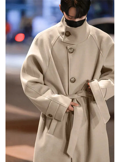 Korean-style Over-the-Knee Woolen Coat Men's Winter Mid-length British-style Woolen Coat Maillard Thickened Warm Coat