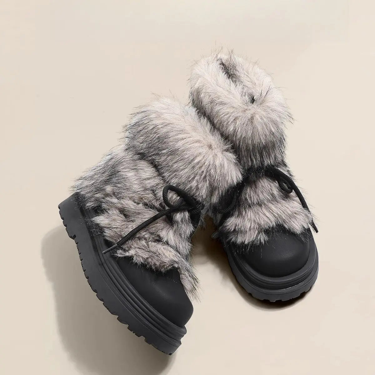 Women's Fluffy Lace-Up Chunky Platform Winter Boots