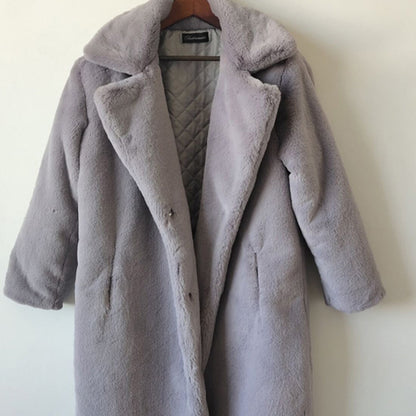 2022 New Winter Imitation Rabbit Fur Coat For Women, Extended Knee-length Imitation Fur Coat, Thickened Warm Plush Coat