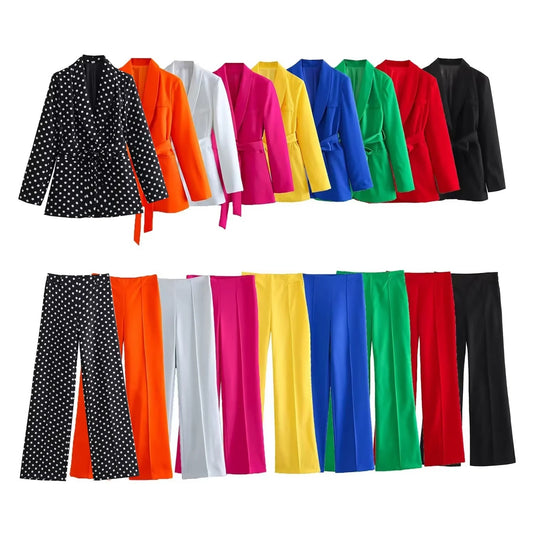 Women&#039;s Clothing French Style With Belt Dress Small Suit Jacket + Casual Trousers Suit