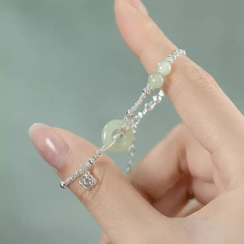 Brass Zircon Lucky Charm Bracelet Elegant Green Stone Bracelet