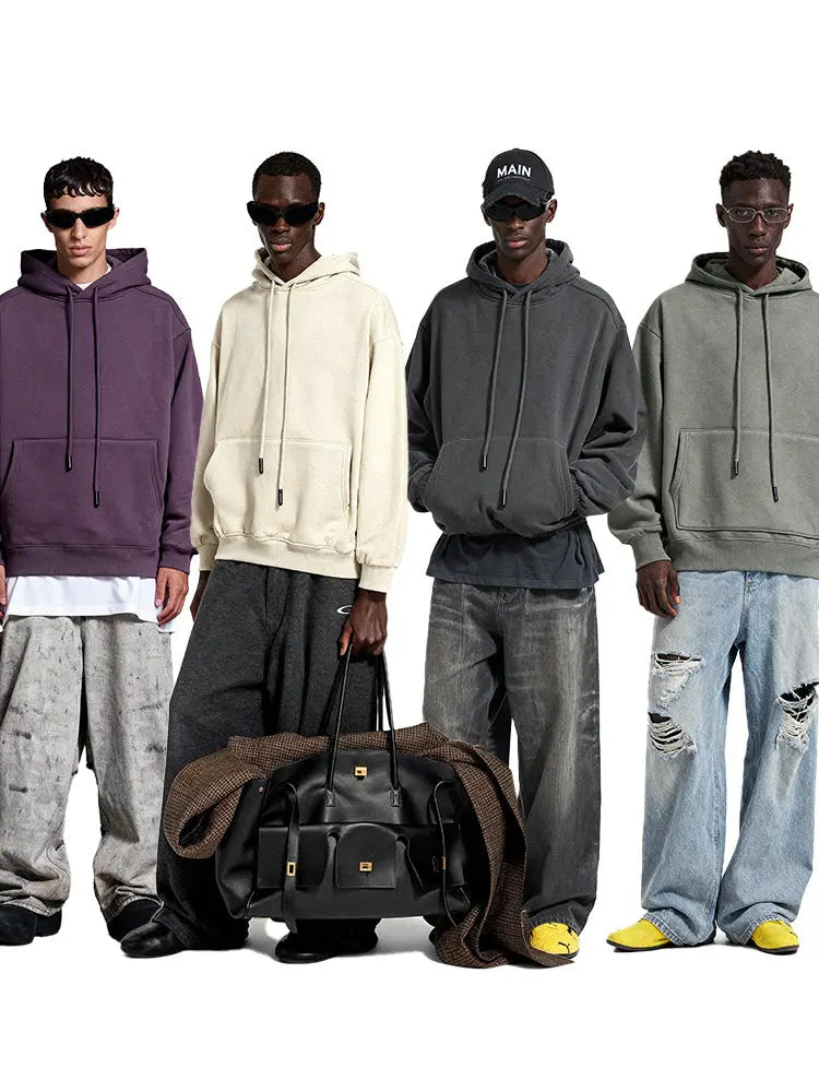 Jie Zhan Men's Clothing | American Style Solid Color 350g Fleece Sweatshirt 25 Winter New Arrivals 10 Colors Fleece-Lined Hoodie Top For Men