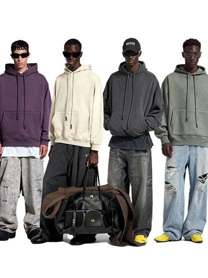 Jie Zhan Men's Clothing | American Style Solid Color 350g Fleece Sweatshirt 25 Winter New Arrivals 10 Colors Fleece-Lined Hoodie Top For Men