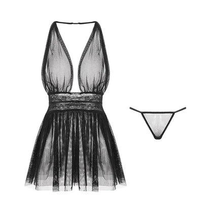 Rose Erotic Lingerie Pure Color Comfortable Pajamas Large Size Suspenders Nightdress Women's Mesh Backless Home Service Set 630