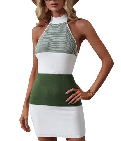 2023 Foreign Trade Hot Summer European And American Clothing Amazon New Contrasting Color Knitted Skirazon Nt Sexy Backless Dress For Women