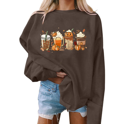 Halloween Women's Casual Printed Round Neck Loose Long Sleeve Hooded Sweatshirt Top