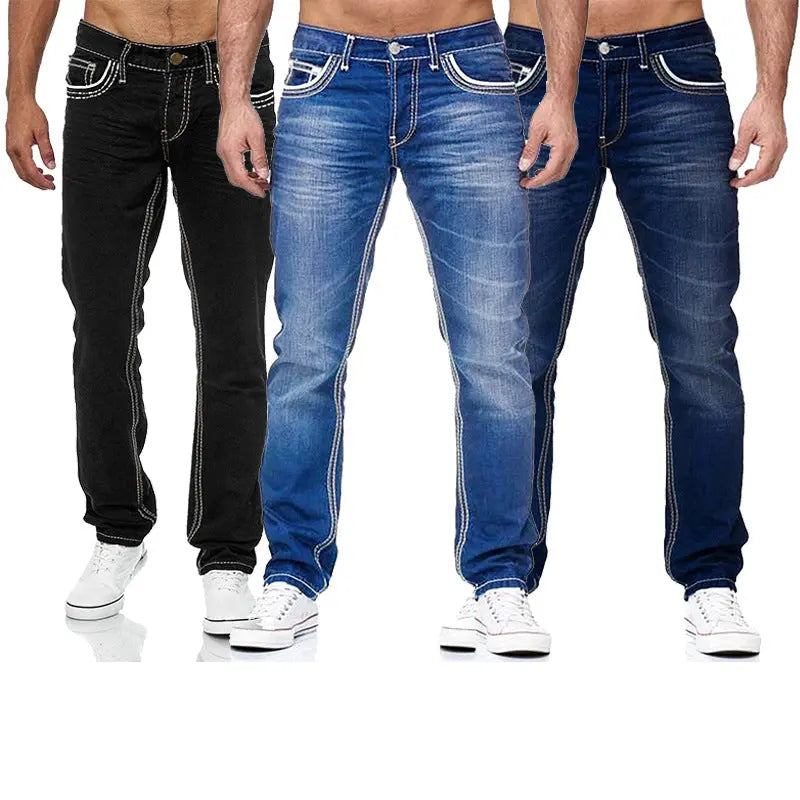 High-quality Blue Slim-fit Simple Small Straight Jeans Men's